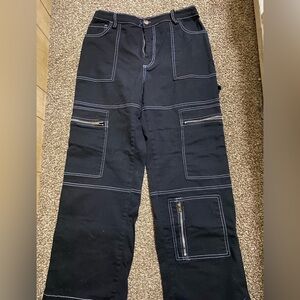 Rue21 Men's Dark Cargo Pants with White Stitching